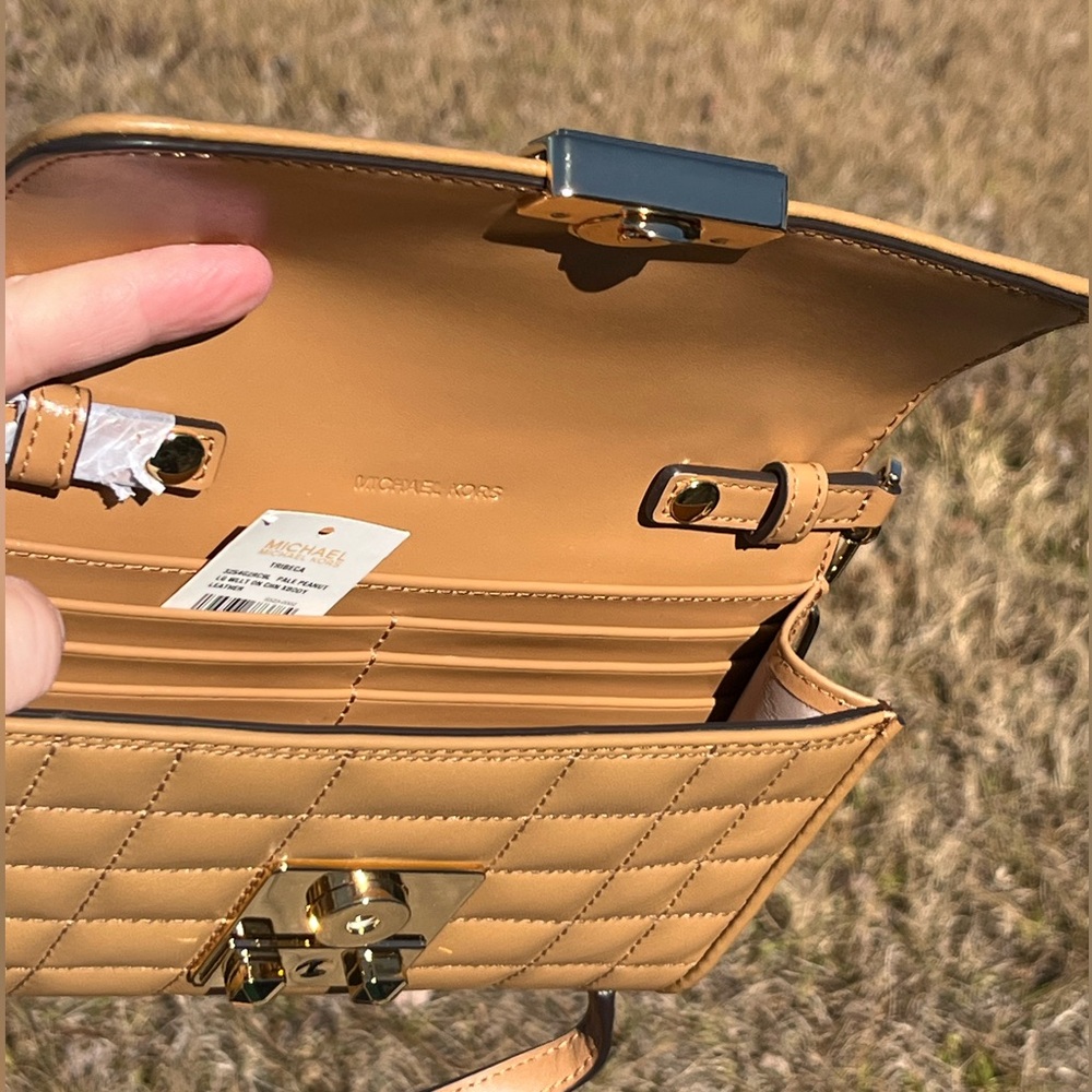 NWT Michael Kors Camel Color Tribeca Quilted Crossbody Bag - Picture 8 of 15